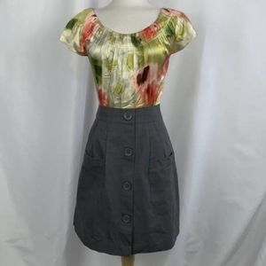 Vintage Floral Top/Grey Bottom Midi Dress
